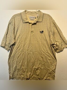 Tehama Men's L Beige Grid Polo Shirt with Logo